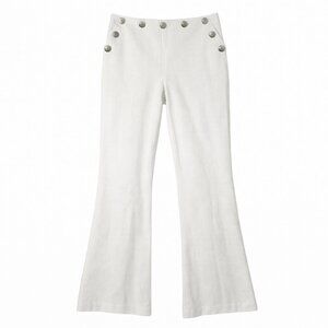 ESCADA White Textured Cotton Pants Silver Button Flare Leg Size 38 US Size 8